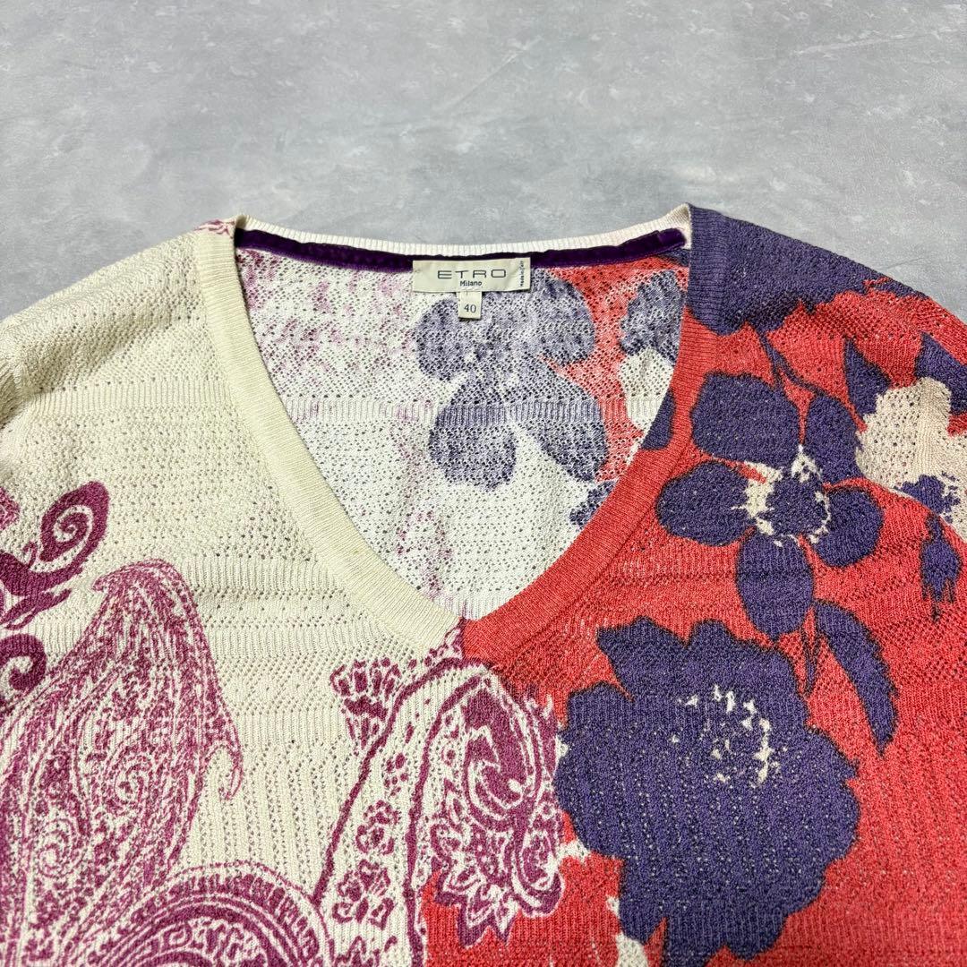 ETRO エトロ シルク混 ニット カットソー ペイズリー 花柄 サマーニット_画像2