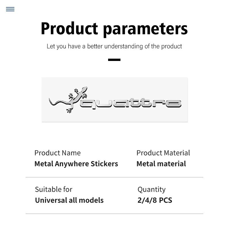 アウディ quattro(クワトロ) メッキ調 ミニステッカー 2P■A1 A3 A4 B5 B6 B7 B8 A5 C5 A6 C6 c7 A7 A8 A1 V8 Q3 Q5 Q7 SQ5 S-line RS_画像8