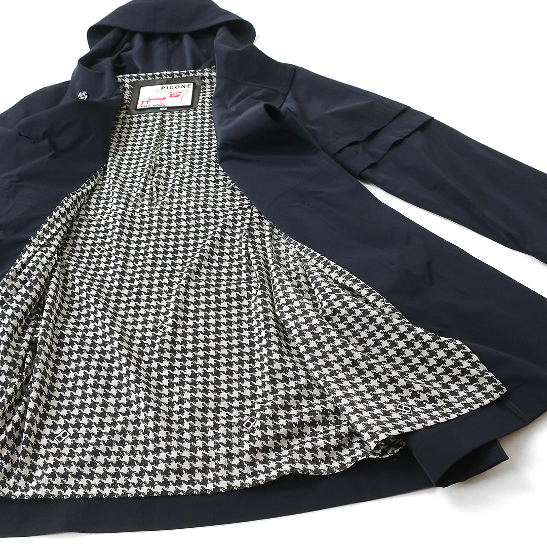 美品 PICONE ピッコーネ スムースソフトシェル フーデッドコート ネイビー×シェパードチェック 38_画像3