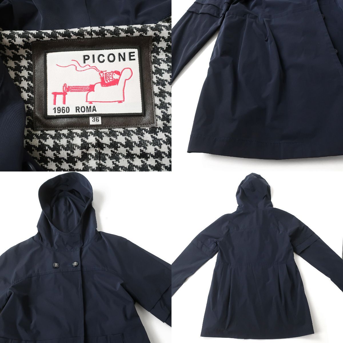 美品 PICONE ピッコーネ スムースソフトシェル フーデッドコート ネイビー×シェパードチェック 38_画像6