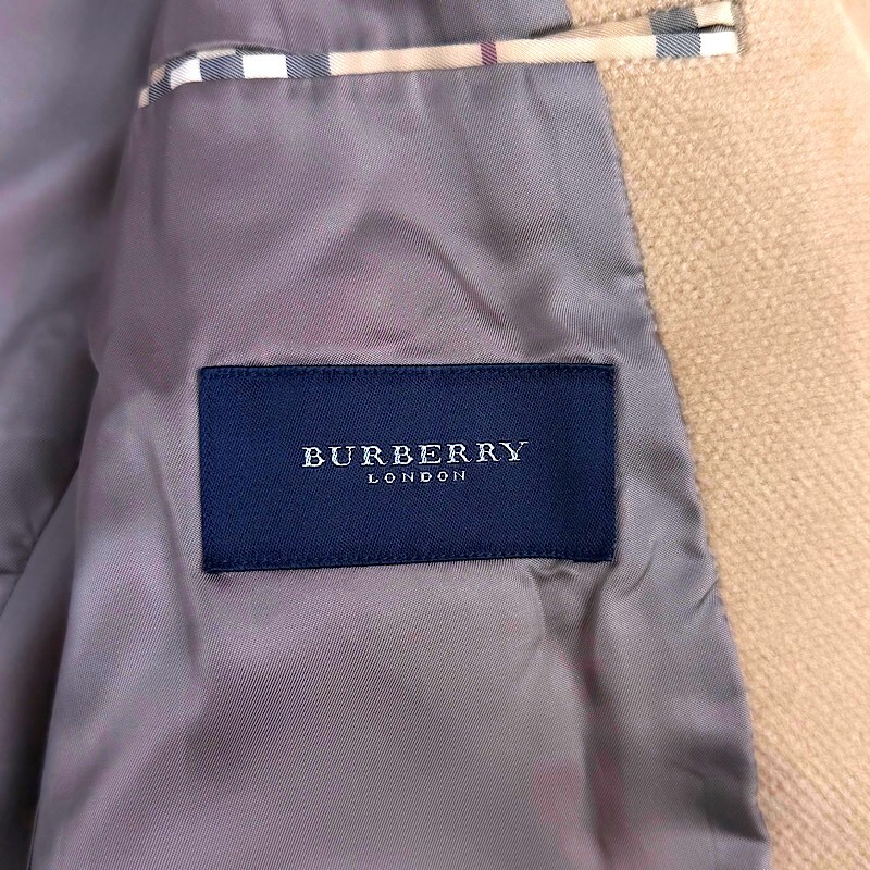 最高級ピュアカシミヤBURBERRY LONDONナポレオンコート マリンカシミヤコートL~Mキャメルベージュ大きいノバチェック柄 バーバリーロンドン_画像9