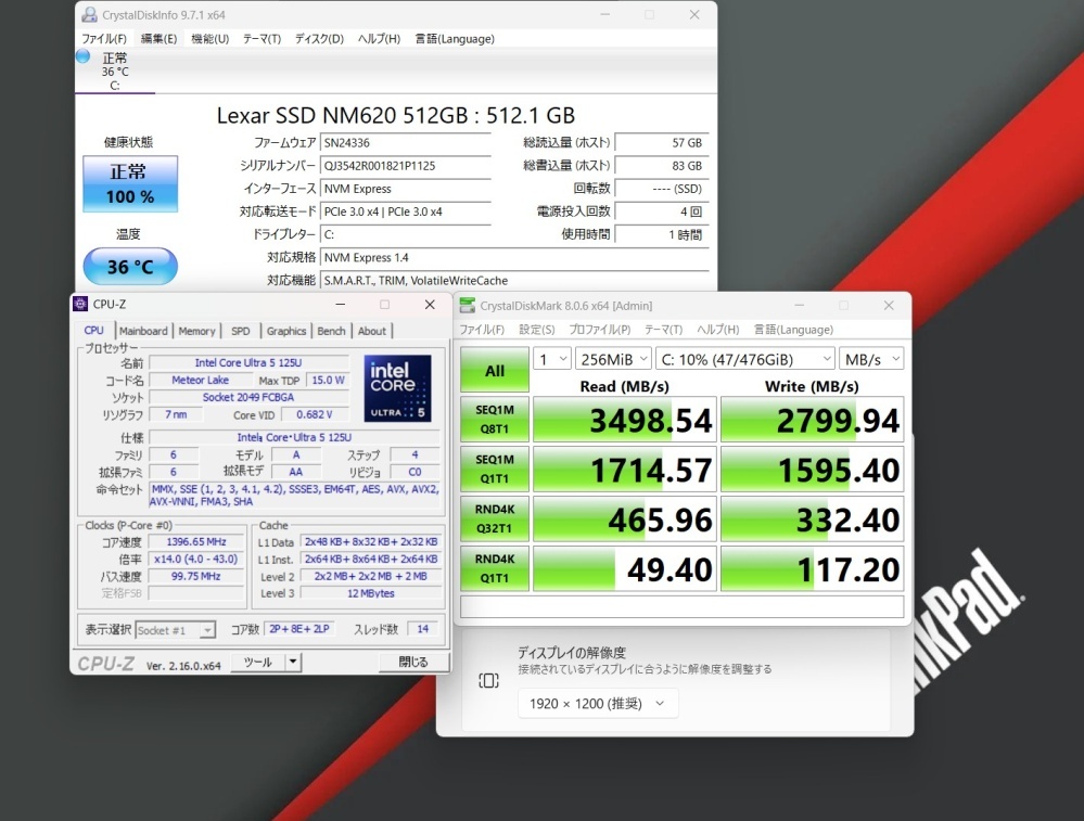 良品 AI PC フルHD対応WUXGA 16型 Lenovo ThinkPad T16 Gen3 Win11 12コア 第14世代 Ultra 5-125U 16GB カメラ Wi-Fi6 Office付き :1791w_画像3