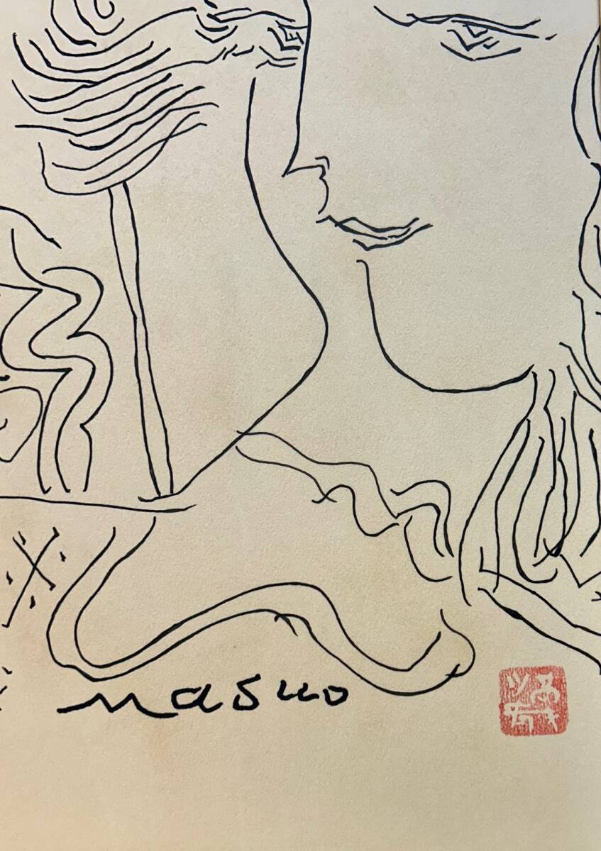 【模写】コレクター収蔵品　掘り出し物　人物画　ペン画　人が書いた物 池田満寿夫 24.2x33.2cm　サイン有　額装有り 骨董　絵画_画像4