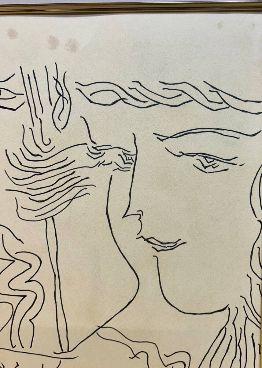 【模写】コレクター収蔵品　掘り出し物　人物画　ペン画　人が書いた物 池田満寿夫 24.2x33.2cm　サイン有　額装有り 骨董　絵画_画像3