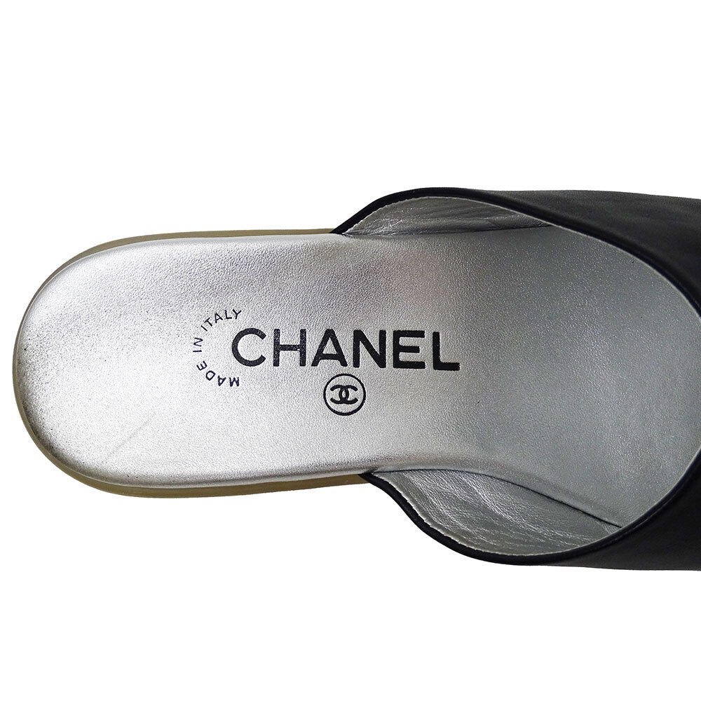 シャネル CHANEL サンダル レディース ブランド レザー ブラック シルバー サイズ38 24cm おしゃれ ココマーク シンプル 普段使い_画像7