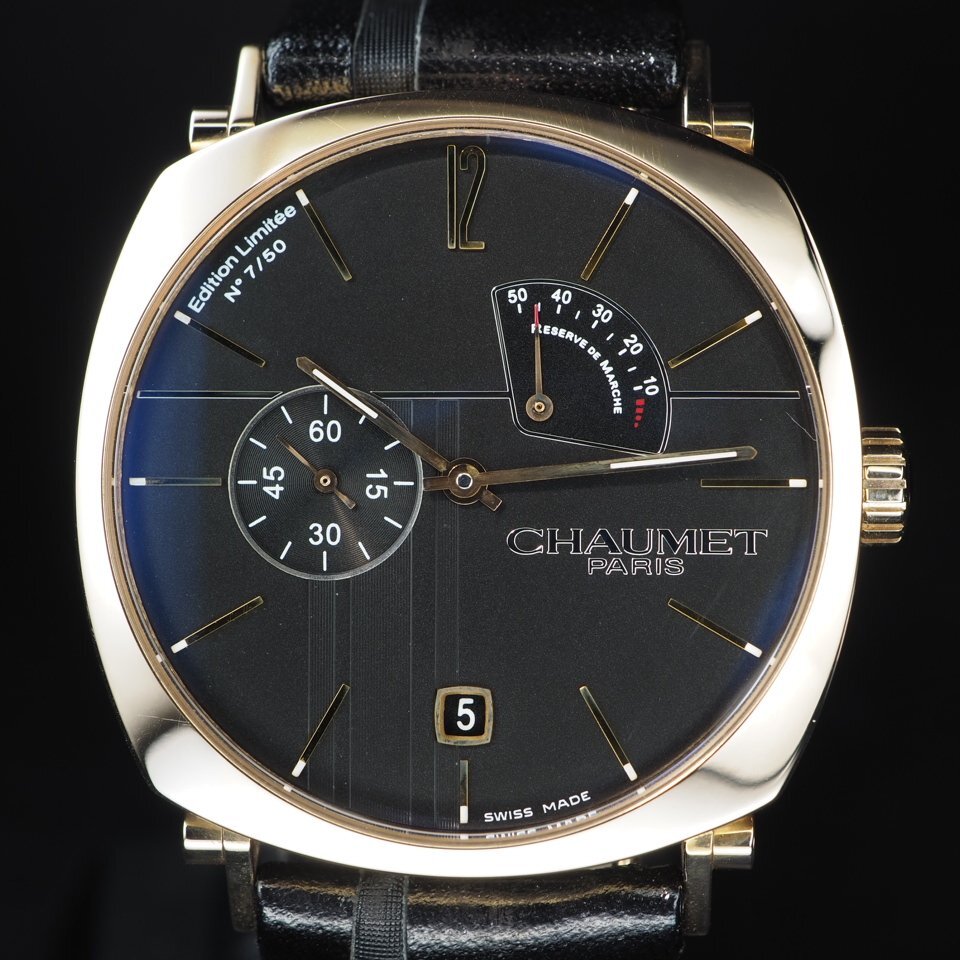 ◆50本限定希少モデル◆ CHAUMET ショーメ ダンディパワーリザーブ K18PG 革 W11884-25B 手巻き スモセコ メンズ 腕時計 箱 保 「27769」_画像2