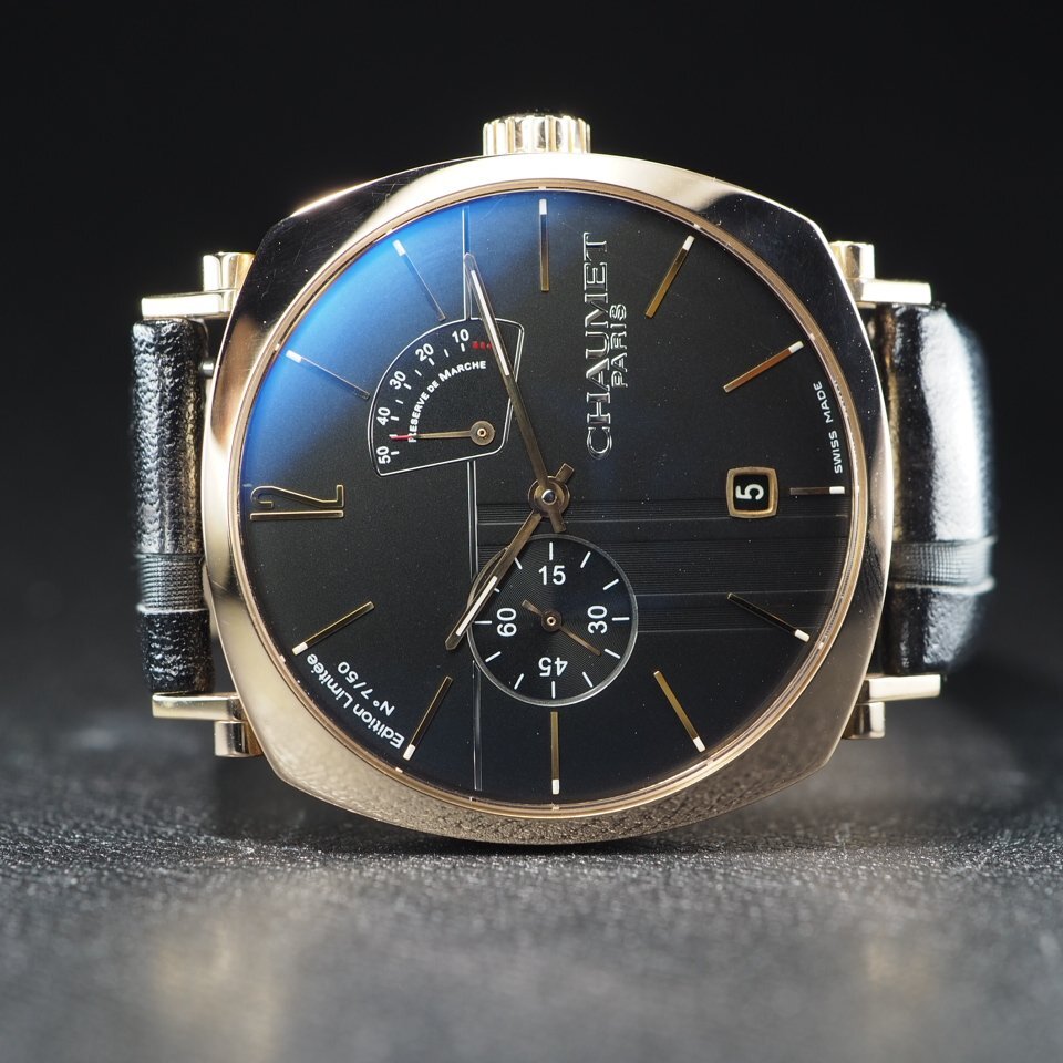 ◆50本限定希少モデル◆ CHAUMET ショーメ ダンディパワーリザーブ K18PG 革 W11884-25B 手巻き スモセコ メンズ 腕時計 箱 保 「27769」_画像5
