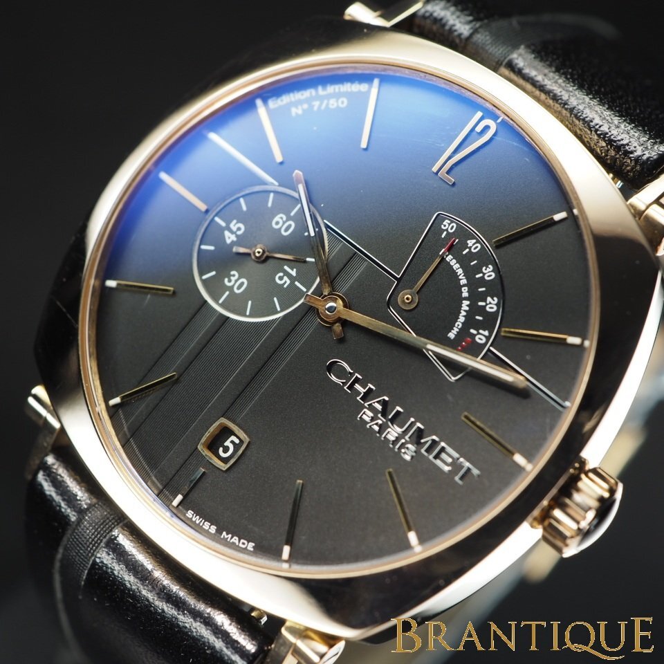 ◆50本限定希少モデル◆ CHAUMET ショーメ ダンディパワーリザーブ K18PG 革 W11884-25B 手巻き スモセコ メンズ 腕時計 箱 保 「27769」_画像1