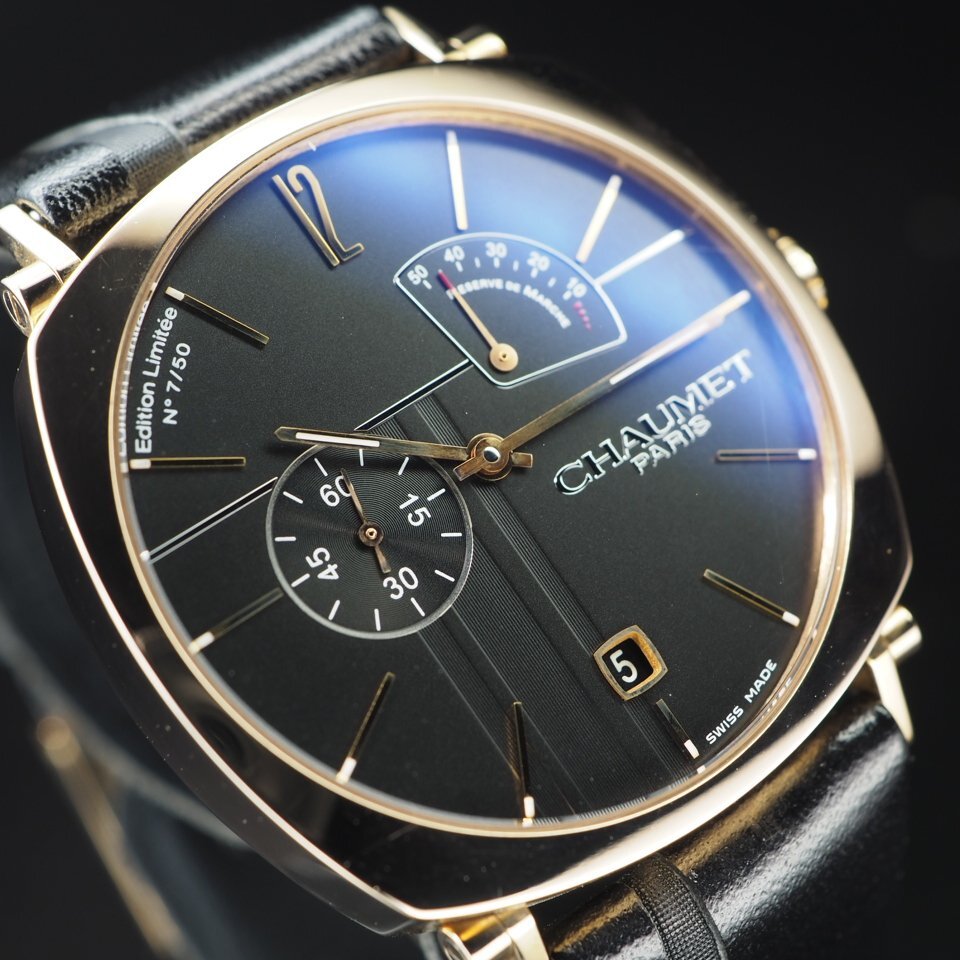◆50本限定希少モデル◆ CHAUMET ショーメ ダンディパワーリザーブ K18PG 革 W11884-25B 手巻き スモセコ メンズ 腕時計 箱 保 「27769」_画像3
