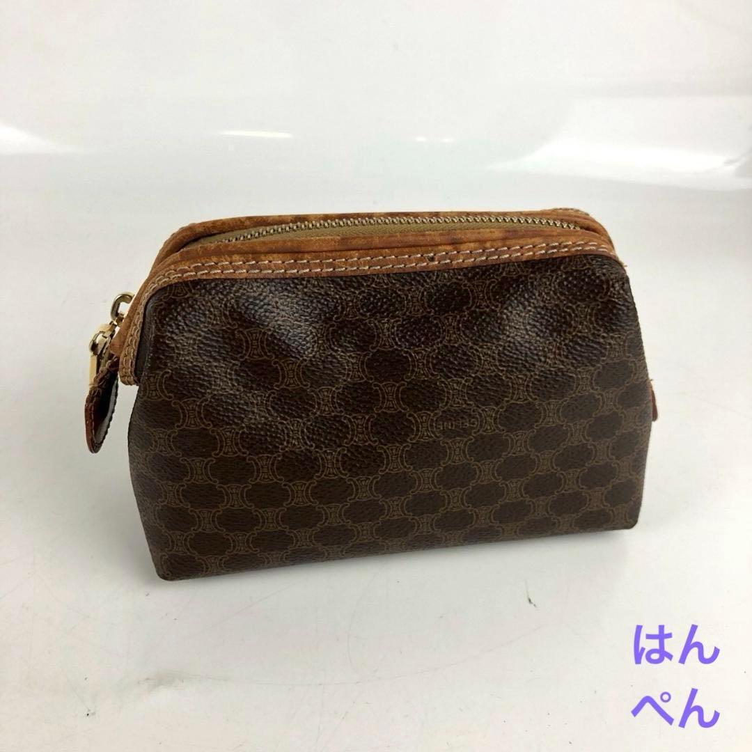 【USED】CELINE セリーヌ マカダム柄 ヴィンテージ 化粧ポーチ コスメポーチ オールドセリーヌ ブラウン 小物入れ 茶_画像1