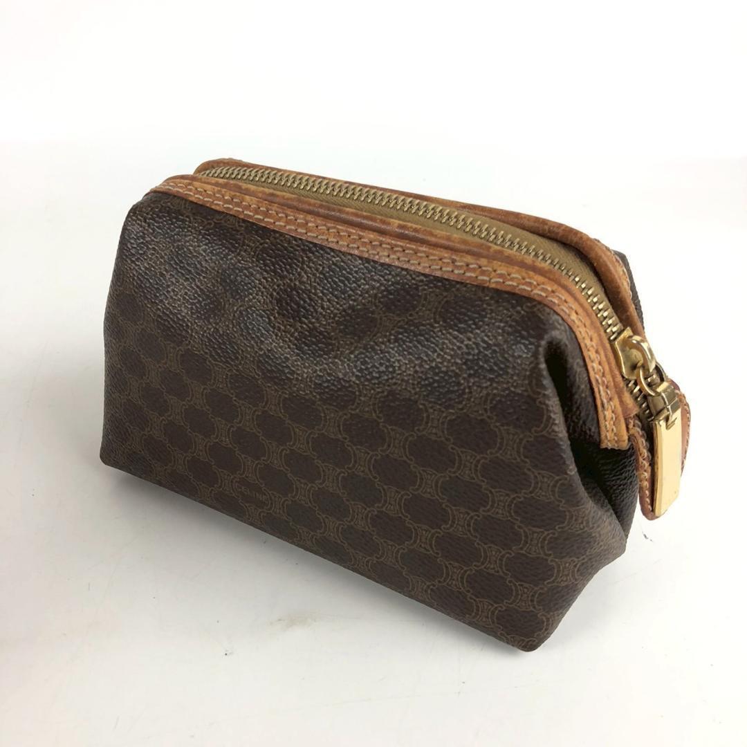 【USED】CELINE セリーヌ マカダム柄 ヴィンテージ 化粧ポーチ コスメポーチ オールドセリーヌ ブラウン 小物入れ 茶_画像2