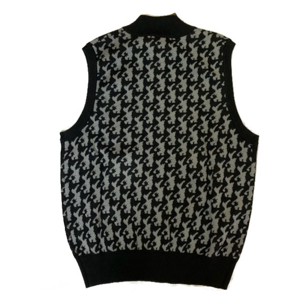 即決新品 メンズ ニット ベスト フルジップ ロッキーラビット 総柄 L ウール混 送料無料 Rocky Rabbit ゴルフにもの画像4