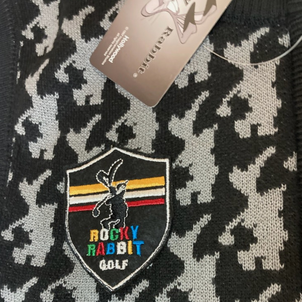 即決新品 メンズ ニット ベスト フルジップ ロッキーラビット 総柄 L ウール混 送料無料 Rocky Rabbit ゴルフにもの画像2