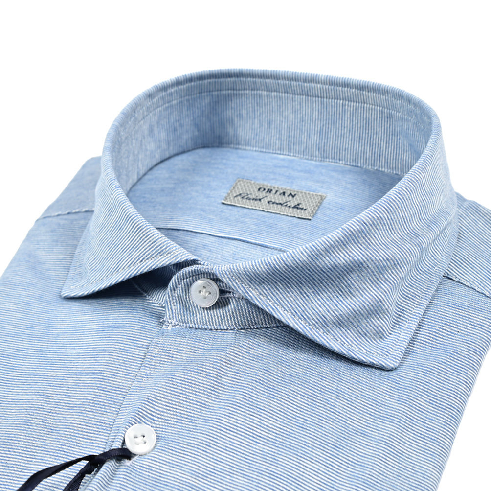 新著 新品 オリアン ORIAN Fluid Evolution SLIM FIT ジャージードレスシャツ ワイシャツ 長袖 シルク 織柄 ライトブルー 420955-41