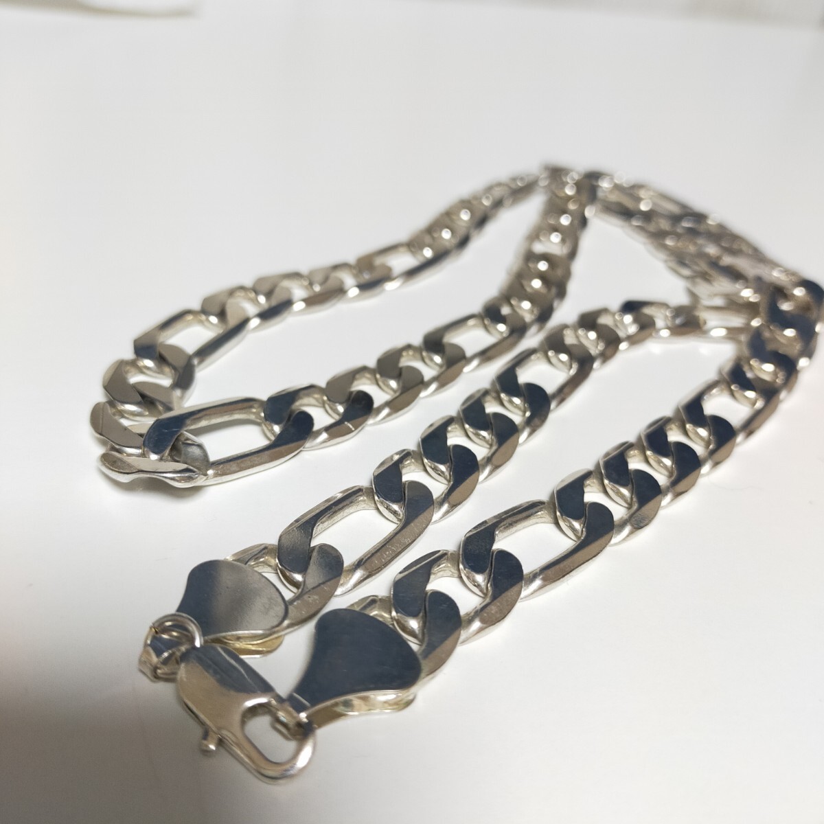 【100gオーバー】 極太 12mm 76cmロング 925製 フィガロチェーン ネックレス ヴィンテージ silver925/シルバー925_画像1
