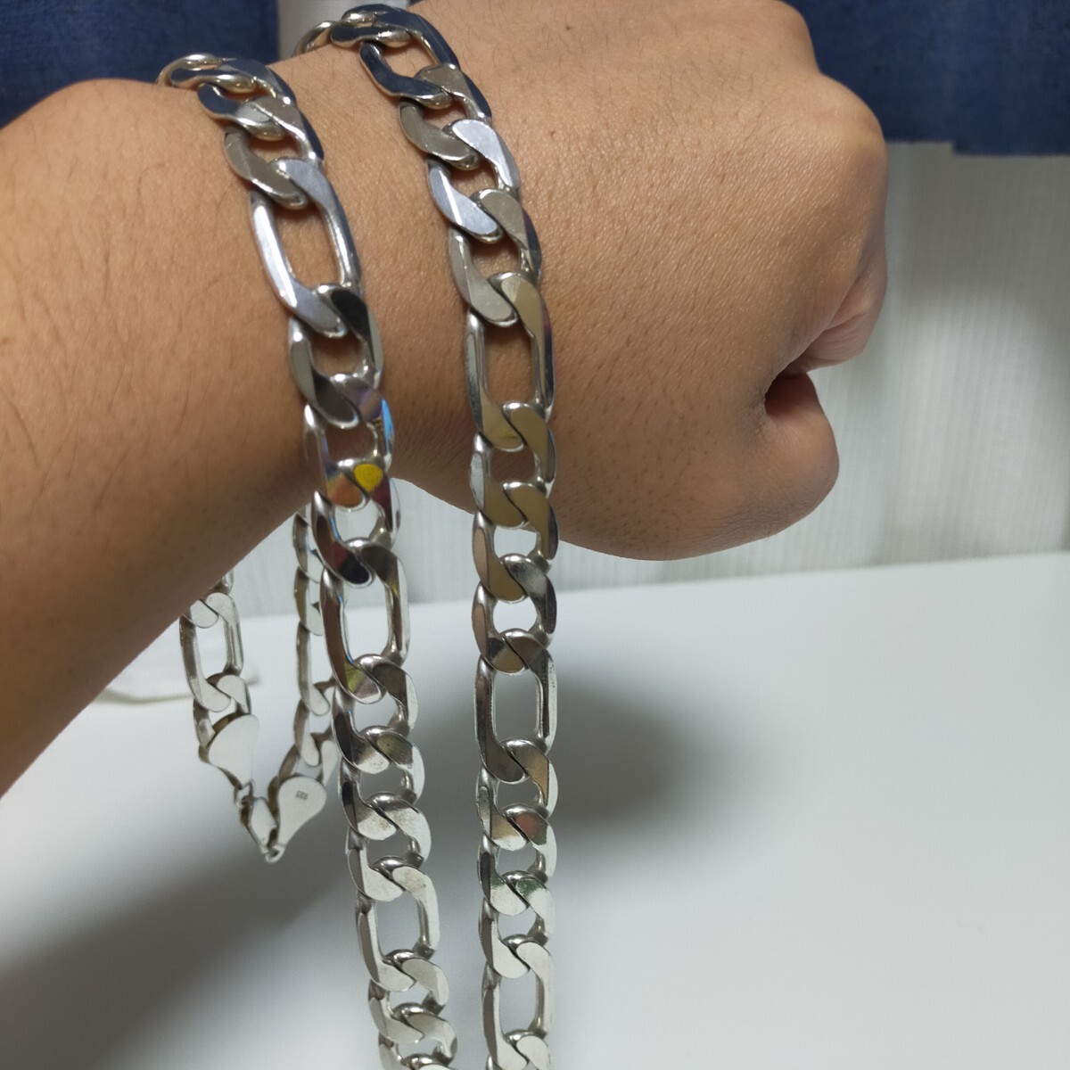 【100gオーバー】 極太 12mm 76cmロング 925製 フィガロチェーン ネックレス ヴィンテージ silver925/シルバー925_画像5