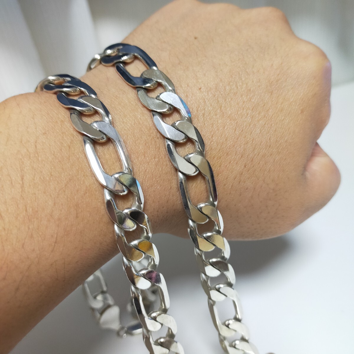 【100gオーバー】 極太 12mm 76cmロング 925製 フィガロチェーン ネックレス ヴィンテージ silver925/シルバー925_画像6