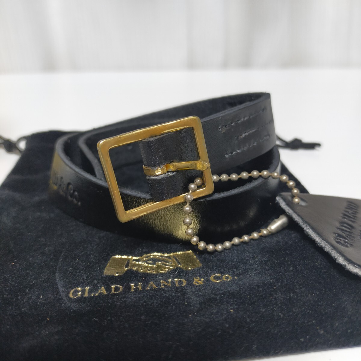 GLAD HAND グラッドハンド 【未使用品】 レザーブレスレット USA LEATHER BRACERET 2連 フリー ブラック(黒）_画像2