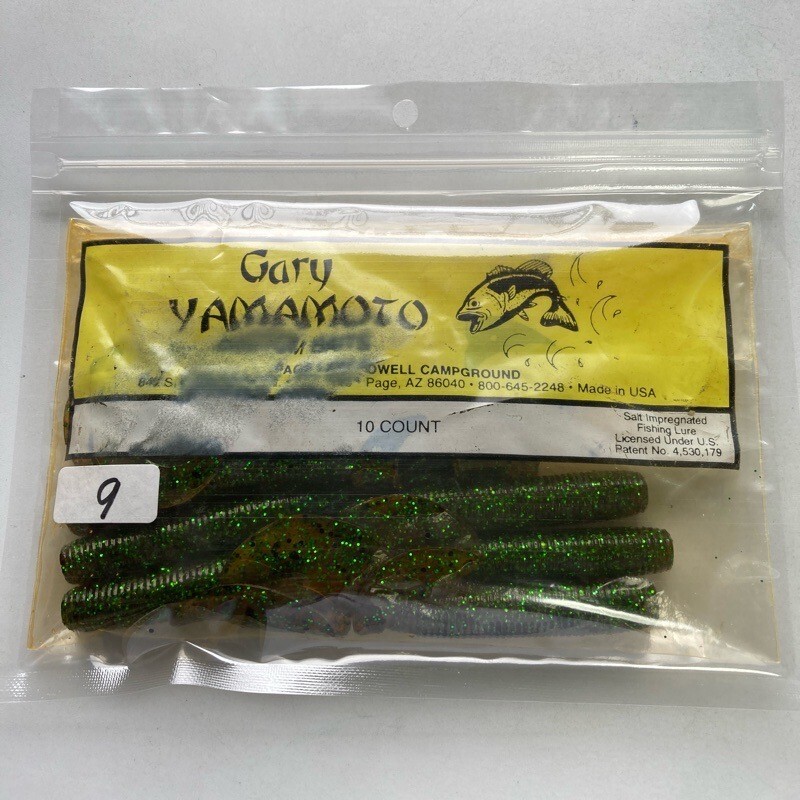 815516 ゲーリーヤマモト 6インチ ジャンボグラブ ９本 シングルテール GARY YAMAMOTO #296 ルートビア／グリーン＆ブラックF オールド品_画像4