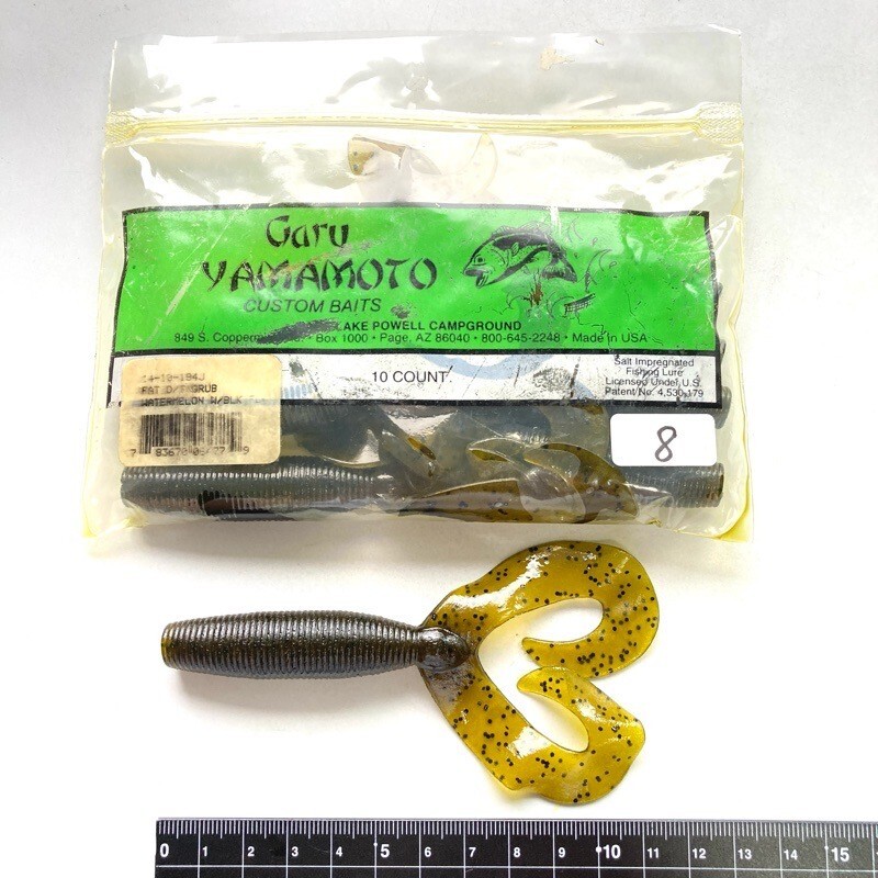 815518 ゲーリーヤマモト ファット ダブルテールグラブ ８本 GARY YAMAMOTO FAT DOUBLETAIL GRUB #194 ウォーターメロンペッパーオールド品_画像1