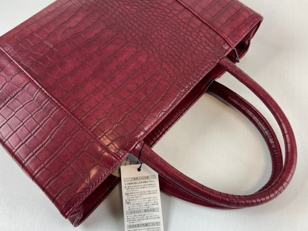 ▼三作▼新品　クロコダイル調　手提げバッグ　ワイン　_画像4