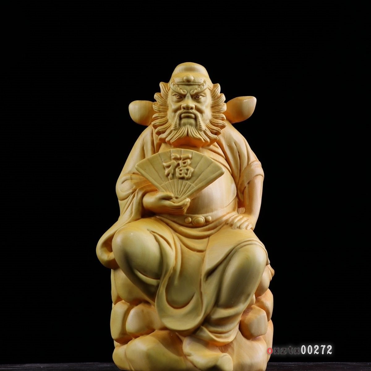 黄楊木彫刻人物置物 鍾馗鎮宅工芸品 コレクション 130*80*55mm_画像1