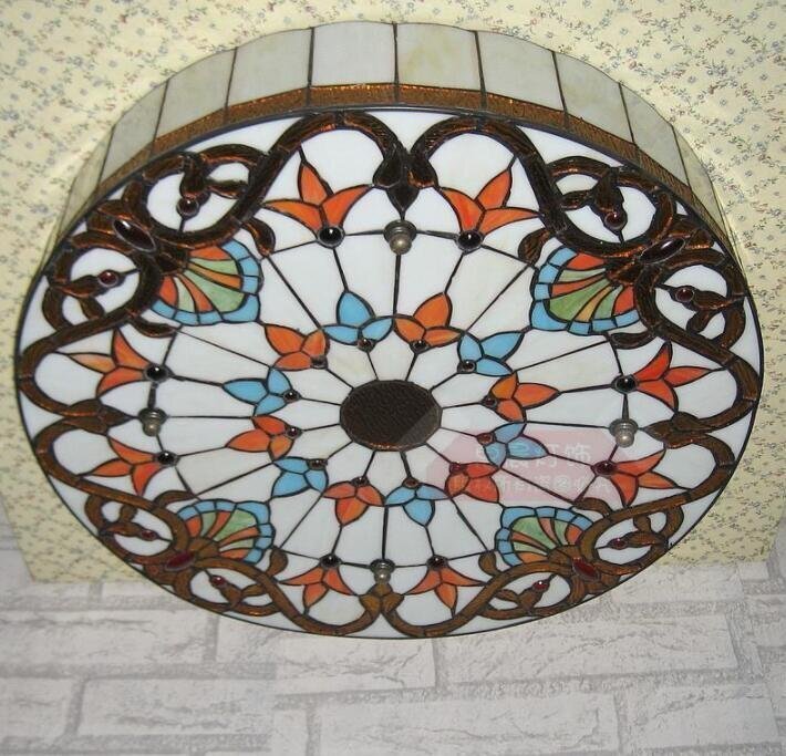 美品 ステンドグラス ペンダントライト 豪華天井照明ステンドグラスランプ ガラス貝工芸品_画像2