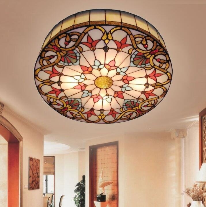 美品 ステンドグラス ペンダントライト 豪華天井照明ステンドグラスランプ ガラス貝工芸品_画像1