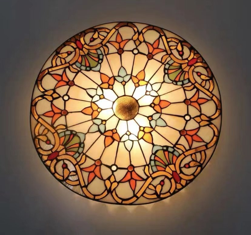 強力推薦★美品★ ステンドグラス ペンダントライト 豪華天井照明ステンドグラスランプ ガラス 工芸品_画像1