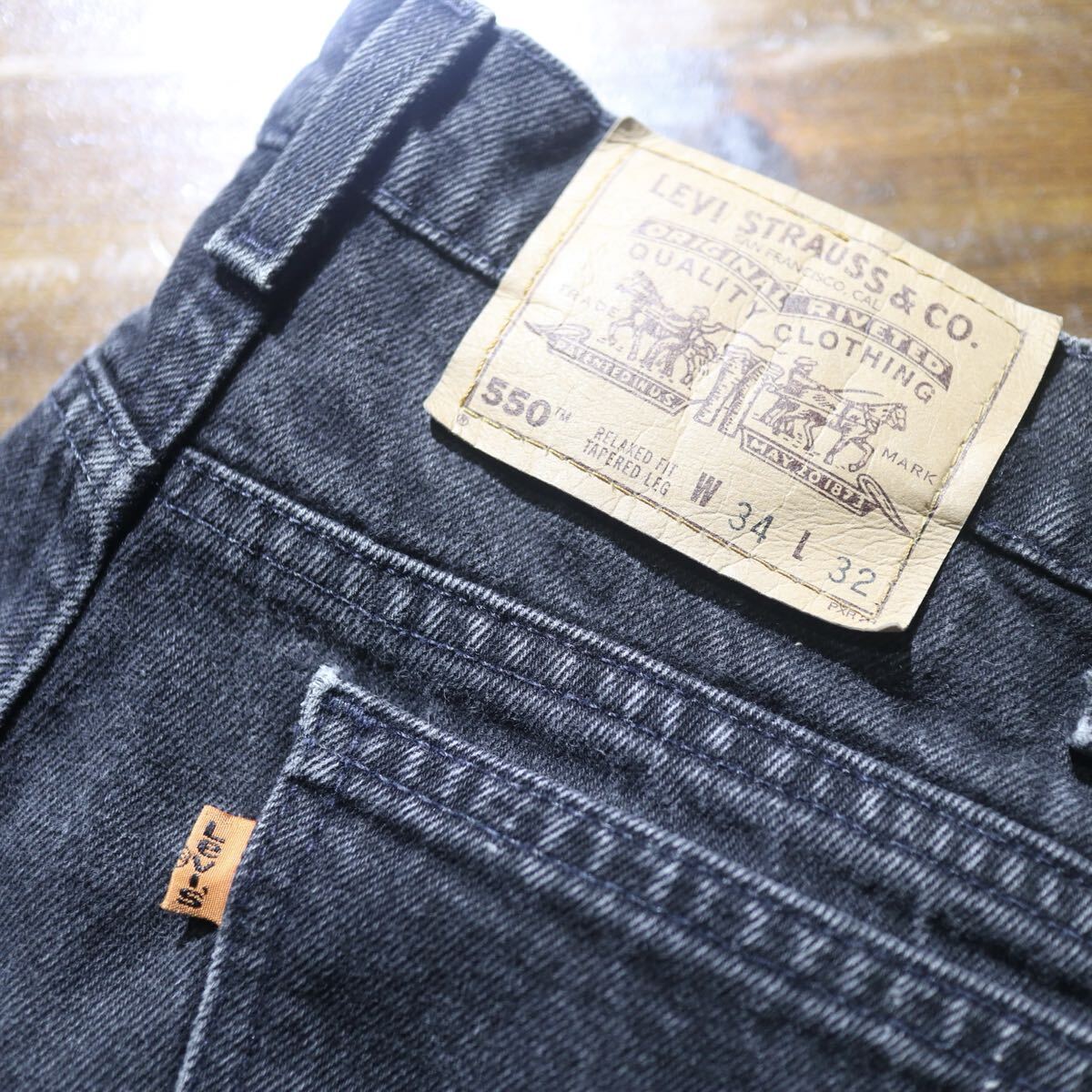 【即決】90s Levi's 550 リーバイス ブラック デニムパンツ 後染め 黒 USA アメリカ製 古着 W34_画像8