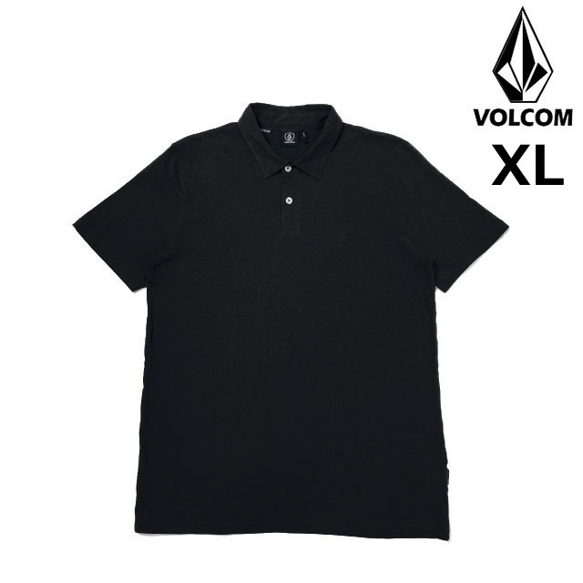 売切り【正規新品】VOLCOM ボルコム◆半袖 ポロシャツ スケート サーフ ストーンロゴ ロゴ刺繍 男女兼用(XL)黒 250617-B_画像1