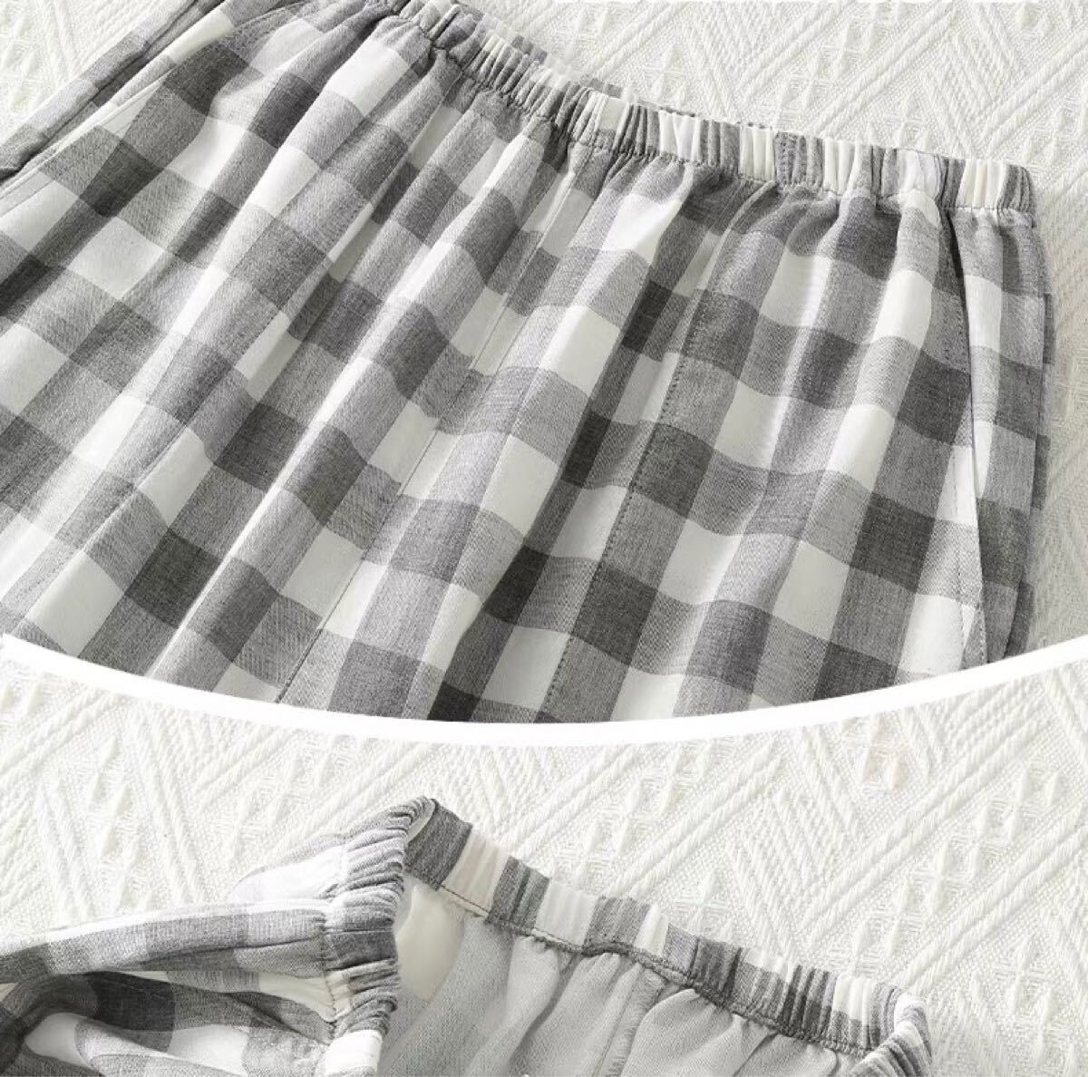 パジャマXLメンズ 綿100%長袖綿ダブルガーゼ前開き上下セットルームウェア部屋着男性紳士チェック柄 プレゼント_画像3