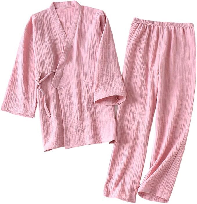 甚平　M パジャマ レディース 上下セット 袖7分丈 女性 綿100% ガーゼ ゆったり ルームウェア 部屋着 通気_画像1