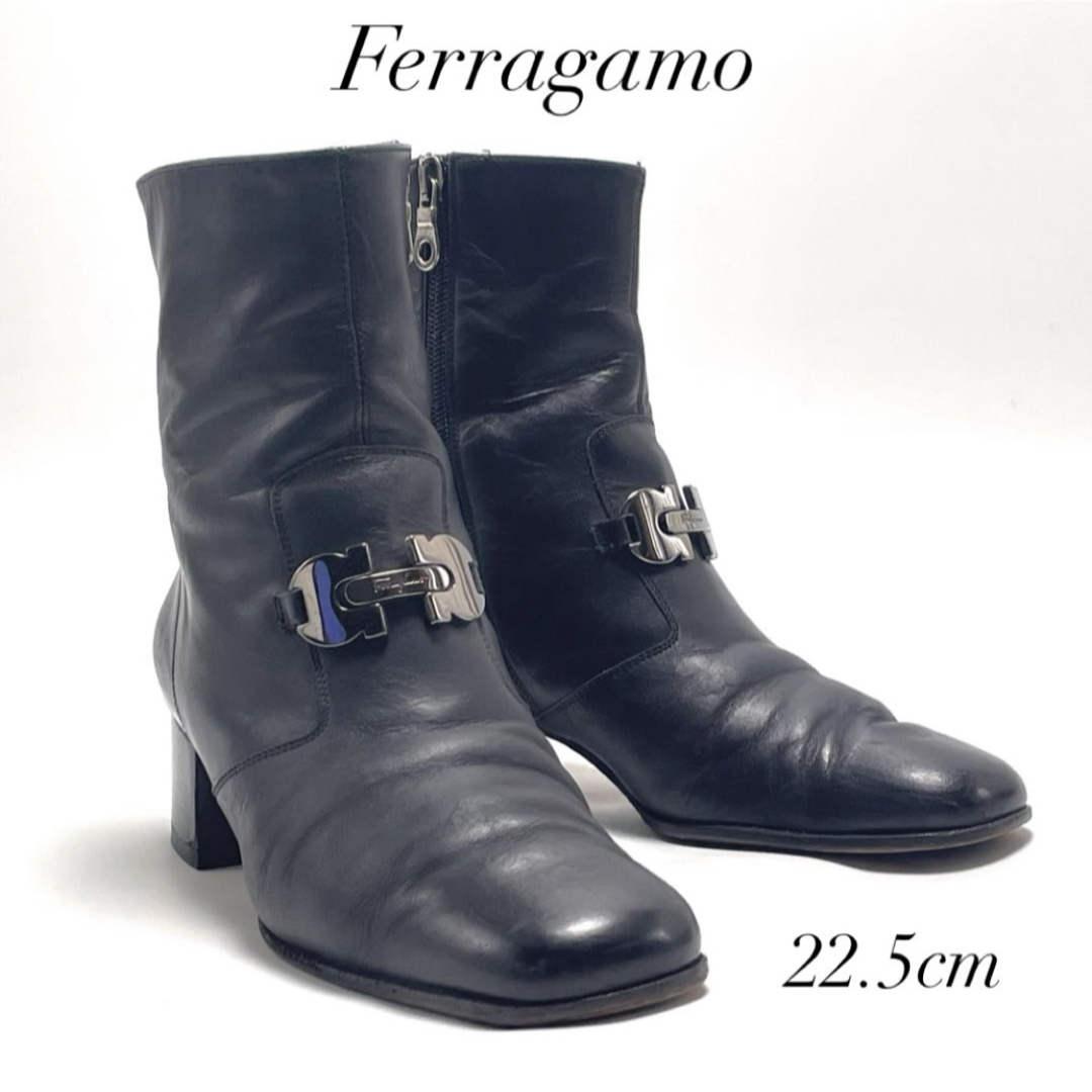 Ferragamo Ferragamo gun chi-ni короткие сапоги лодыжка ботинки черный чёрный боковой Zip боковой молния кожа 22.5cm женский 