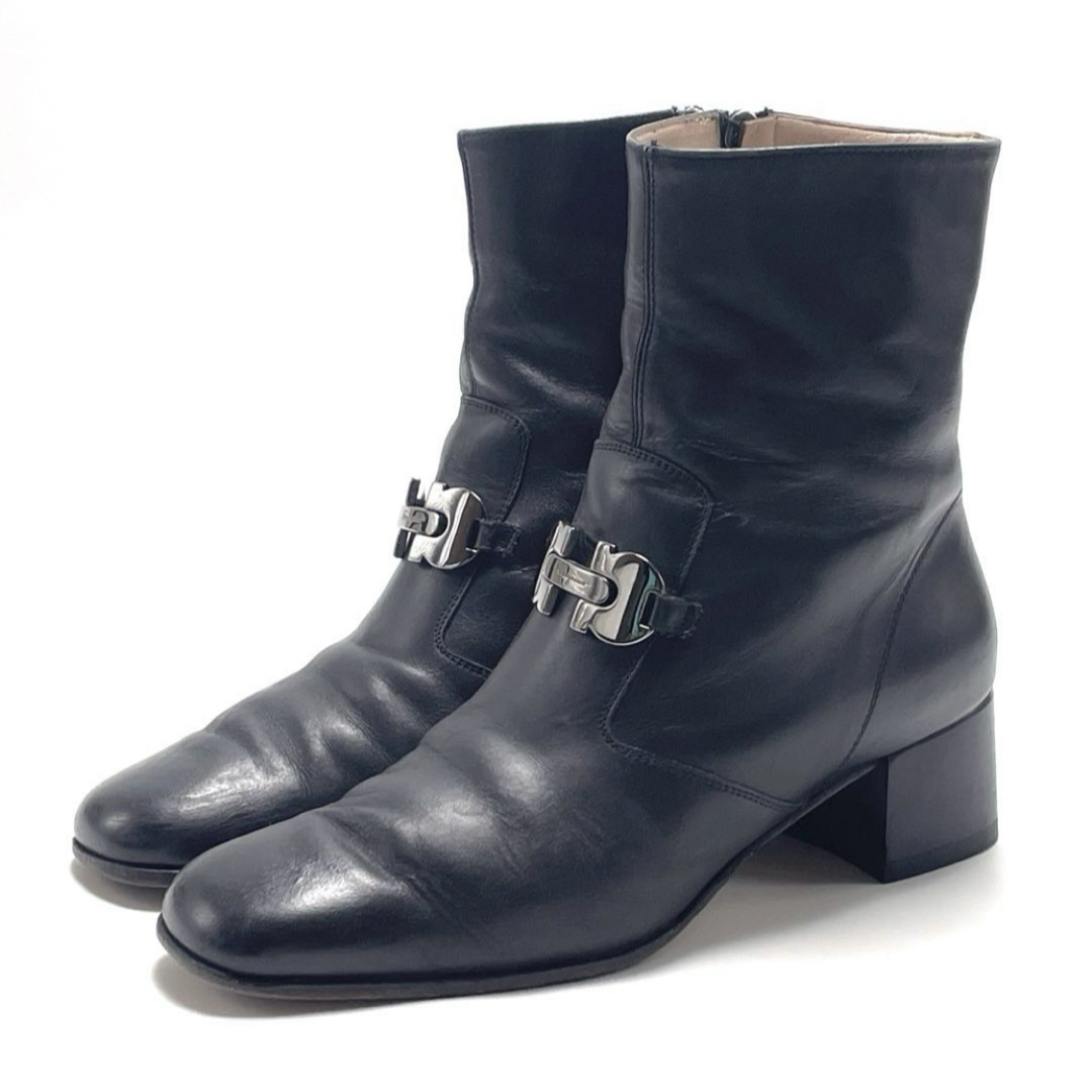 Ferragamo Ferragamo gun chi-ni короткие сапоги лодыжка ботинки черный чёрный боковой Zip боковой молния кожа 22.5cm женский 