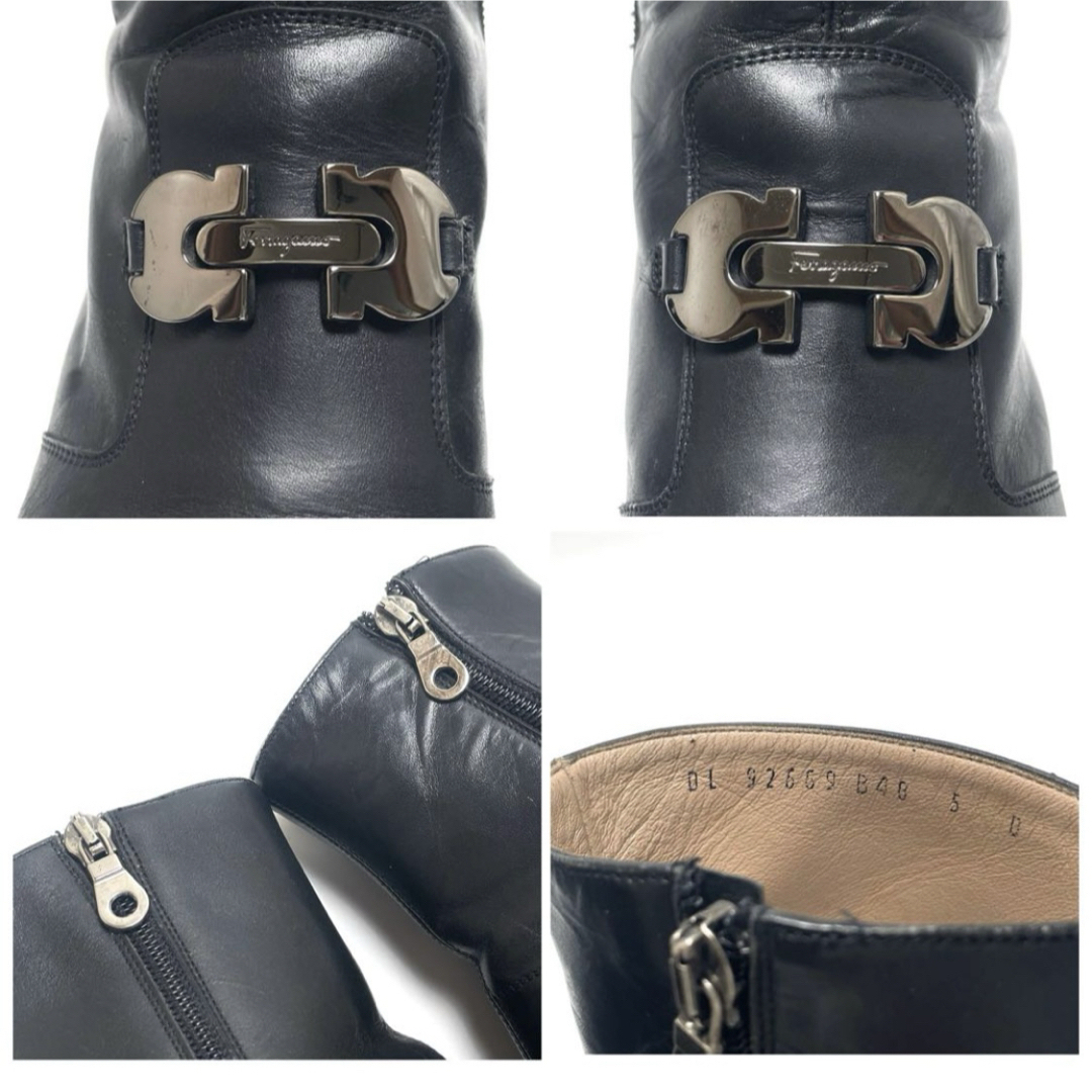 Ferragamo Ferragamo gun chi-ni короткие сапоги лодыжка ботинки черный чёрный боковой Zip боковой молния кожа 22.5cm женский 