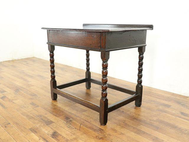 アンティーク サイドテーブル 落ち着いた雰囲気 長方形 引き出し付き 柱部分のデザインも素敵 アンティークフレックス フランス 65320_画像2