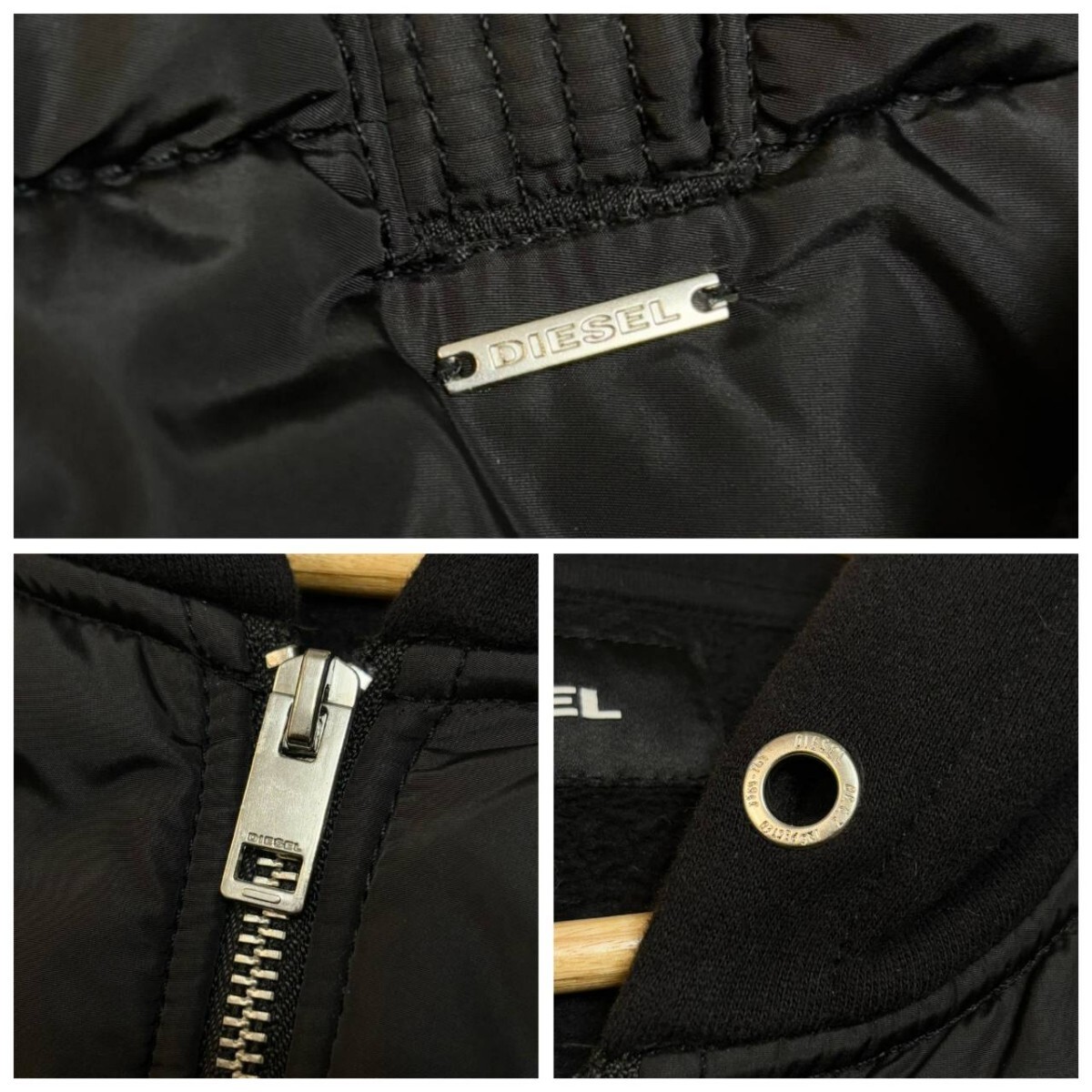 Lサイズ●DIESEL ディーゼル パーカー ブルゾン スウェット 中綿 切替 ジップアップ ジャケット ブラック メンズ アウター_画像7