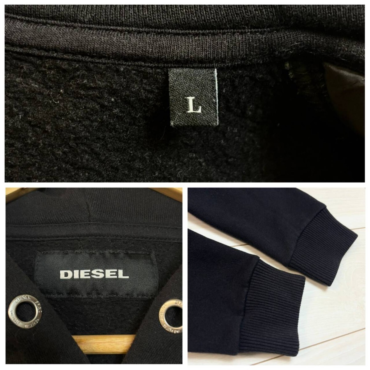 Lサイズ●DIESEL ディーゼル パーカー ブルゾン スウェット 中綿 切替 ジップアップ ジャケット ブラック メンズ アウター_画像8