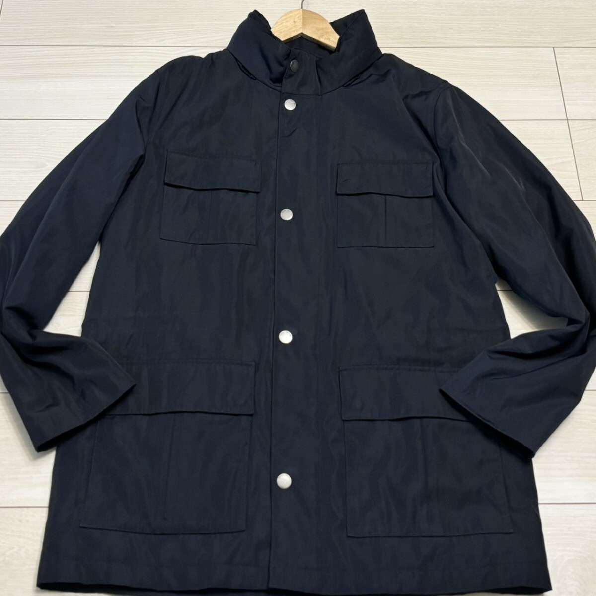極美品/XLサイズ相当●ブルックスブラザーズ BROOKS BROTHERS ジャケット ブルゾン アウター 中綿 ネイビー ロゴ刻印 フード内蔵_画像2