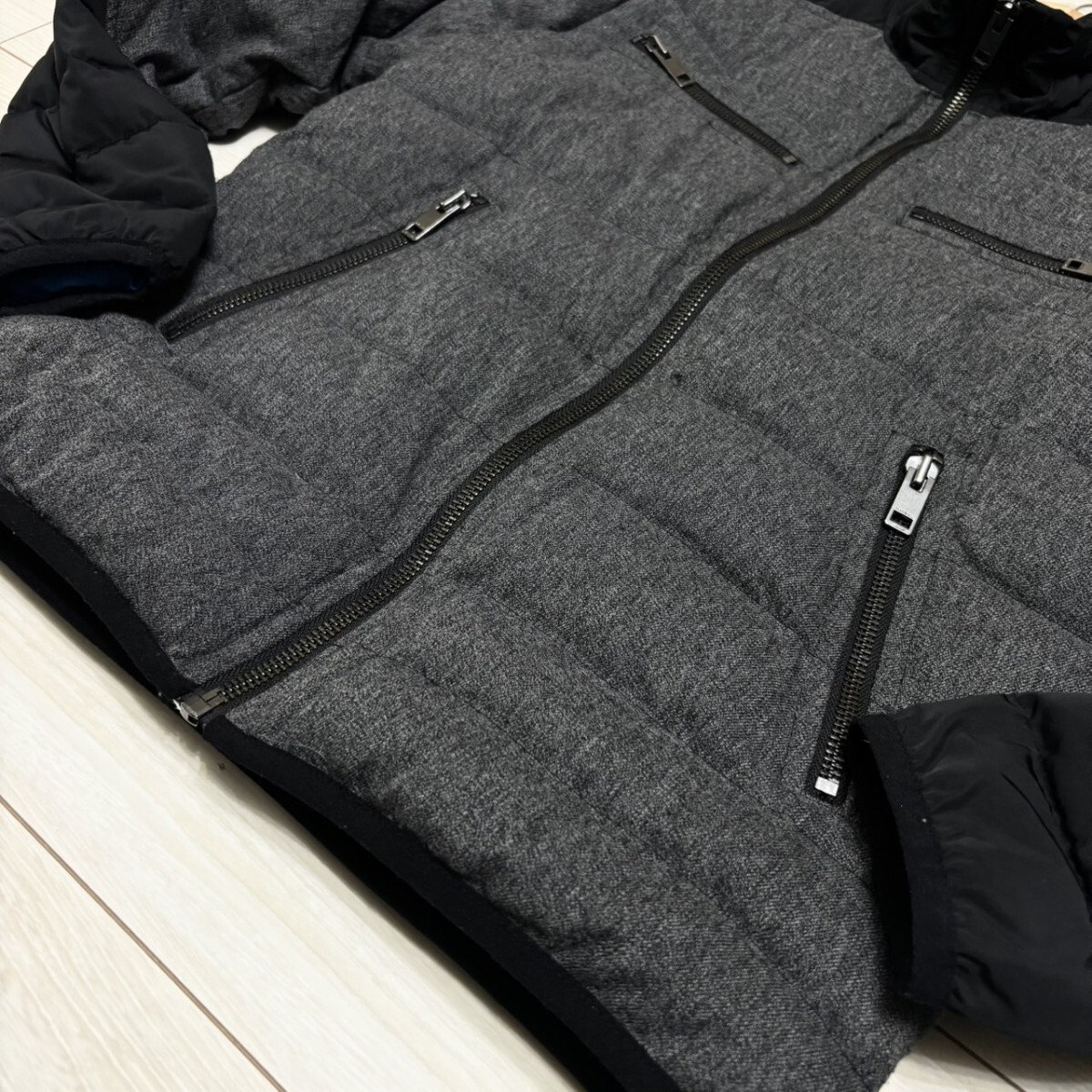 極美品/Lサイズ相当●DIESEL ディーゼル ダウンジャケット ライダース 切替 袖ブレイブマンワッペン グレー ブラック メンズ アウター_画像4