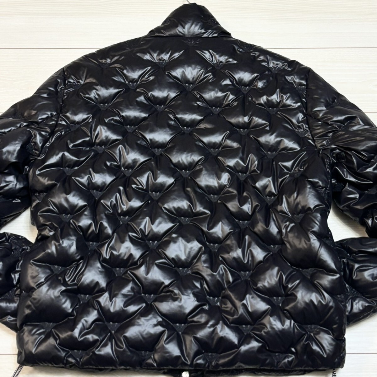 極美品/L(48)サイズ●EMPORIO ARMANI エンポリオアルマーニ ロゴエンボス ダブルジップ ダウンジャケット ブラック キルティング アウター_画像6