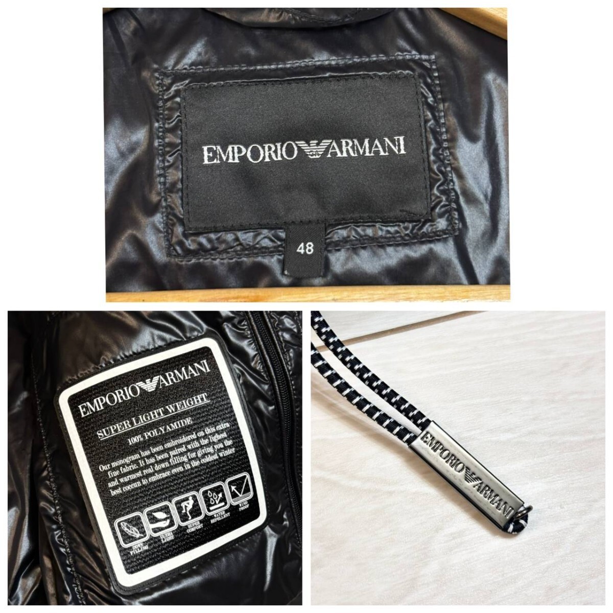 極美品/L(48)サイズ●EMPORIO ARMANI エンポリオアルマーニ ロゴエンボス ダブルジップ ダウンジャケット ブラック キルティング アウター_画像9