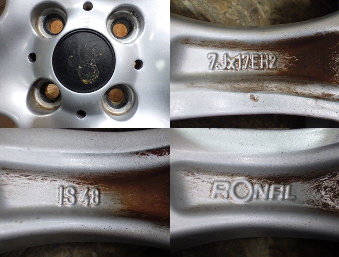 【山形 酒田発】中古 アルミホイール4本セット MINIクーパー純正Op 17インチ 7J+48 100/4H ハブ径約55mm センターキャップ付_画像3