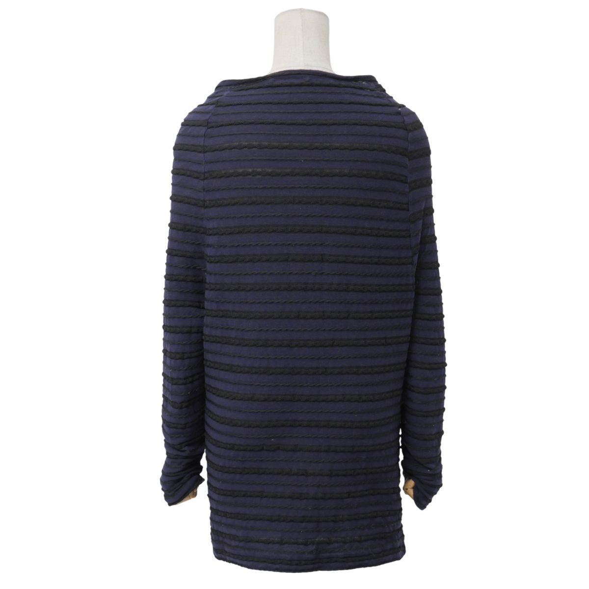 TJ5669☆ワイズ Y's ヨウジヤマモト ボーダー柄 ニット カーディガン ロング丈 長袖 ボートネック コットン混 パープル系 サイズ2_画像2