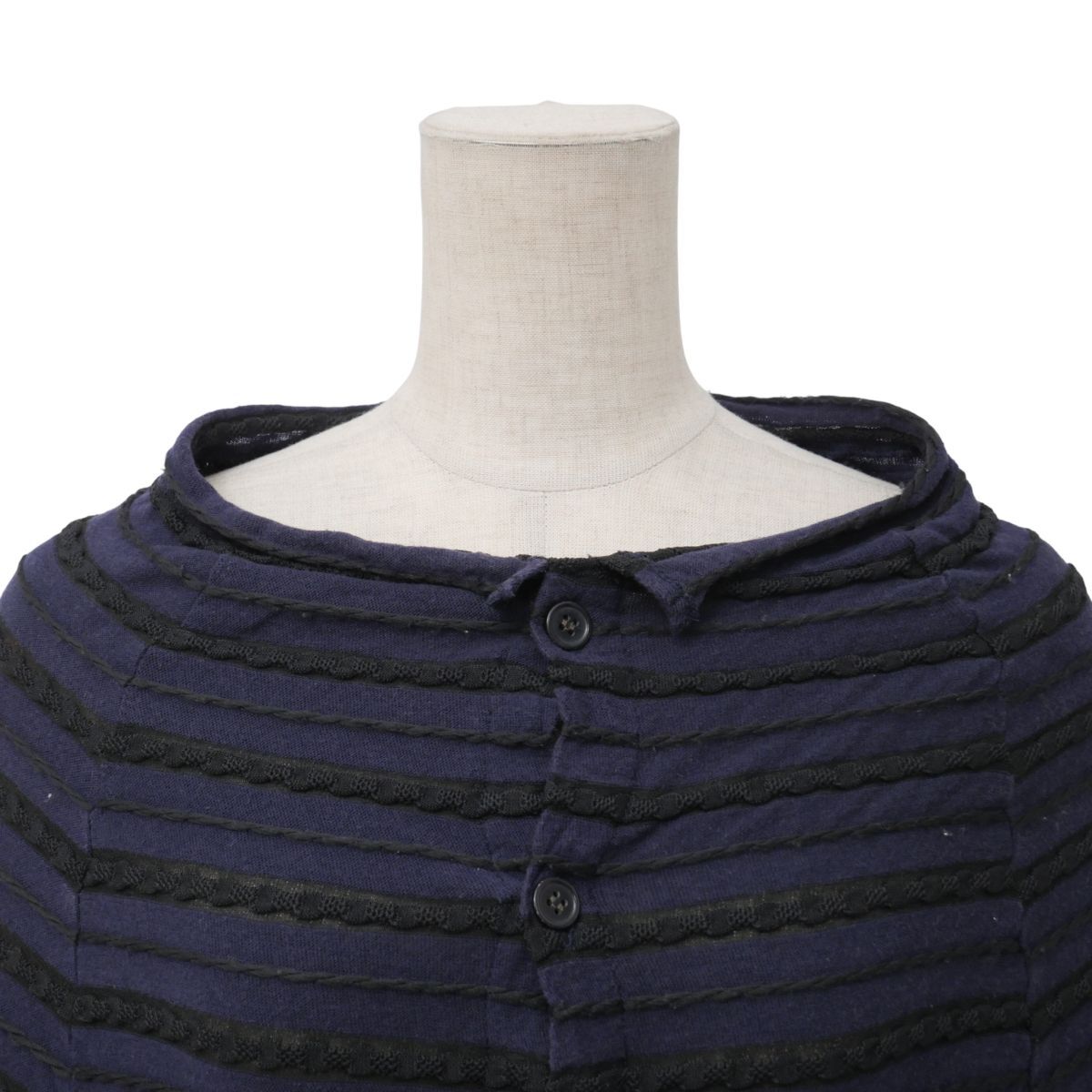 TJ5669☆ワイズ Y's ヨウジヤマモト ボーダー柄 ニット カーディガン ロング丈 長袖 ボートネック コットン混 パープル系 サイズ2_画像3