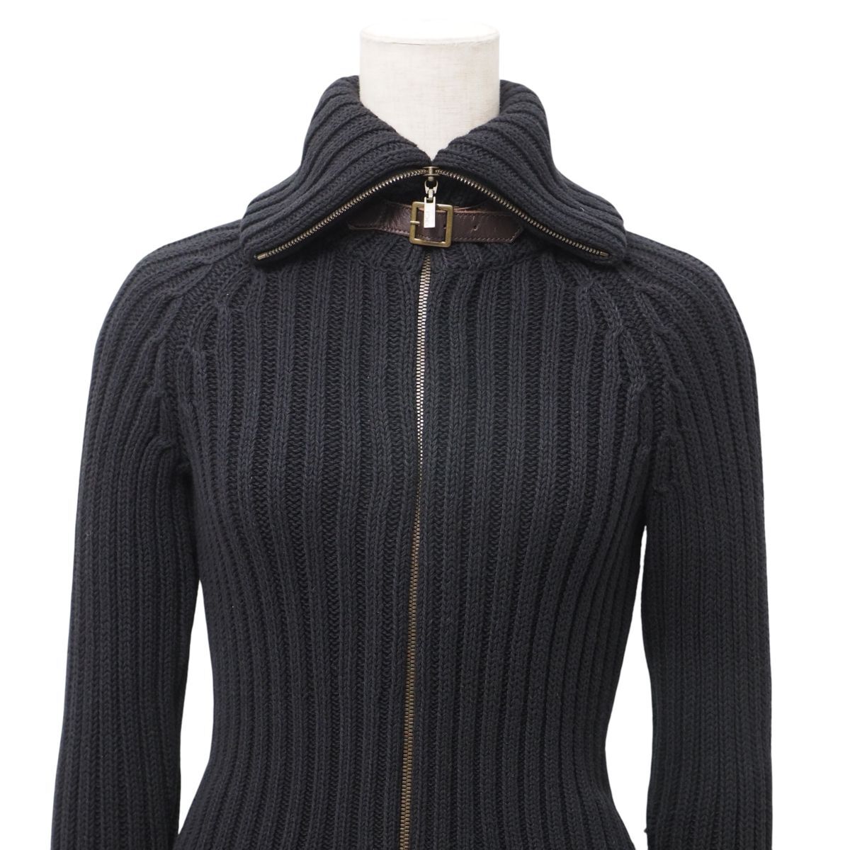 MH9793》FOXEY フォクシー ニット セーター ドライバーズニット Wジップ ジャケット コットン サイズ38 ブラック_画像2