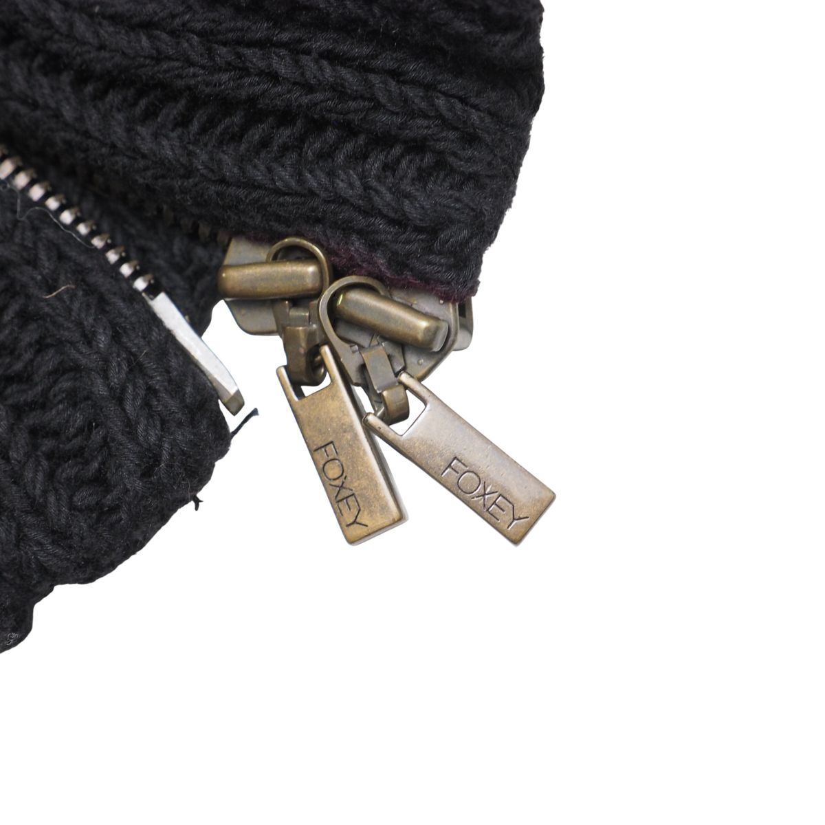 MH9793》FOXEY フォクシー ニット セーター ドライバーズニット Wジップ ジャケット コットン サイズ38 ブラック_画像6