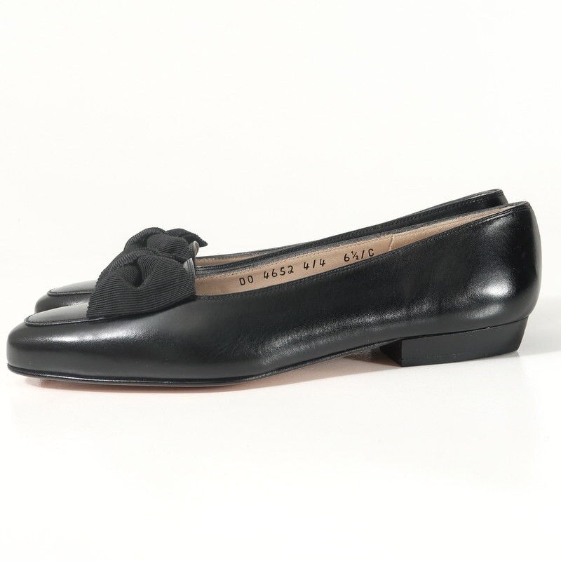 GS3456*《未使用》サルヴァトーレフェラガモ Size 6.5C グログランリボン レザーパンプス 靴 ブラック Salvatore Ferragamo