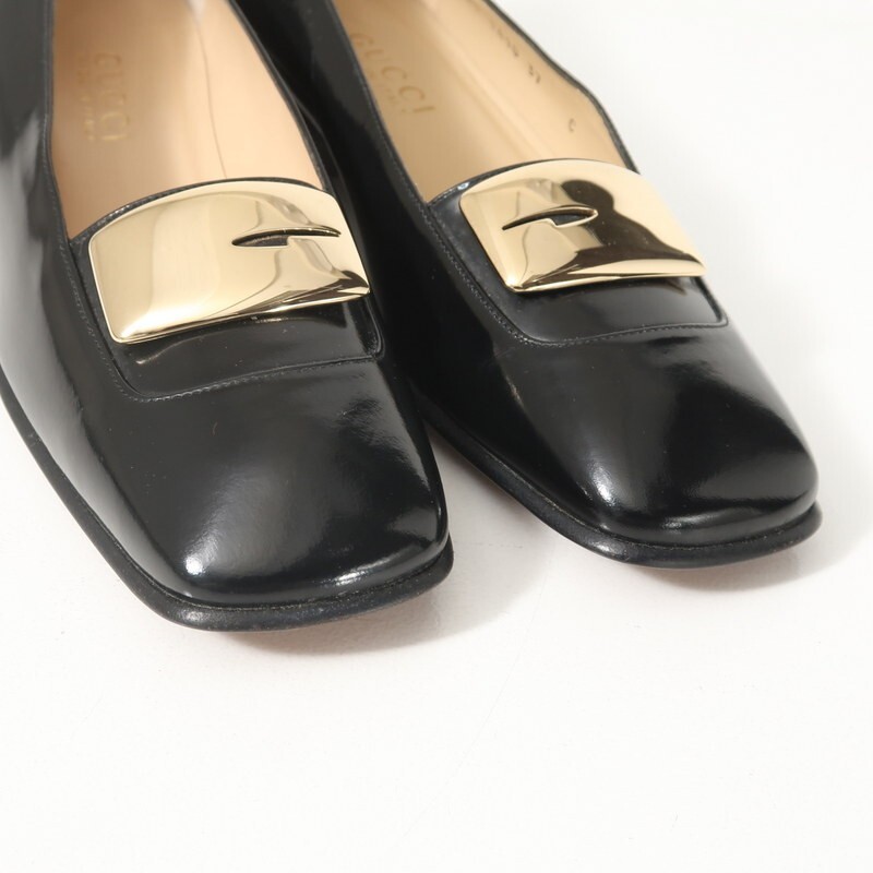 GS3934*イタリア製 VINTAGE GUCCI グッチ 37C(24cm相当) G金具 スクエアトゥ レザーパンプス 靴 ブラック_画像4